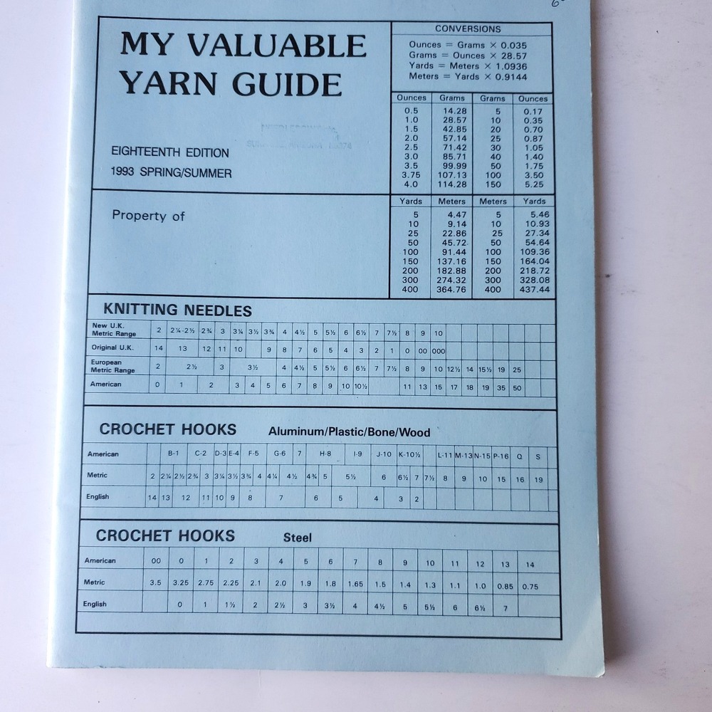 My Valuable Yarn Guide Interchanging Knitting Yarns Conversions Matching Book